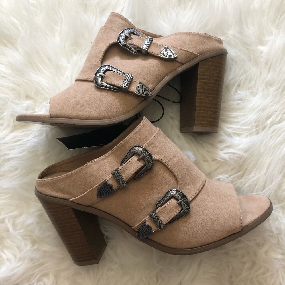 NWT 10 Western Heeled Mules Brown Forever 21 shoes block heel chunky festival